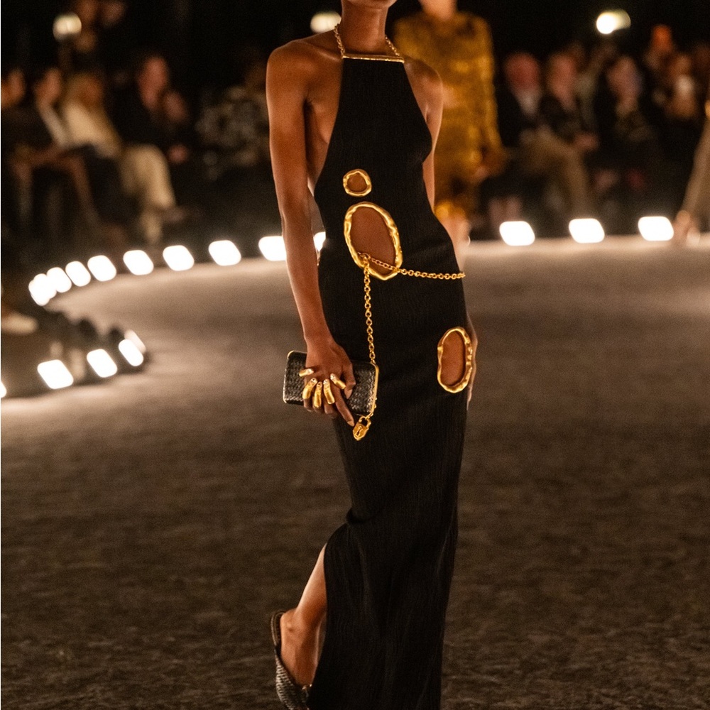 Black Dress Runway accented with Gold Circular Cutouts